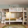Etagenbett mit LED-Nachtlicht, Schubladen & Regalen, Weiß Kinderhochbett platzsparend, Doppelbett mit Stauraum Bild 4