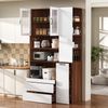 Merax Highboard mit verstellbaren Regalböden und Schubladen, Buffetschrank mit ausziehbaren Regalböden und Riffelglas(Weiß+Nussbaum) Bild 2