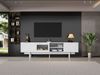 Fernsehschrank Lowboard Mit 2 Türen und 2 Schubladen TV-Ständer mit großem Stauraum Wohnraumschrank Geeignet für 80-Zoll MDF Weiß 200 x 40 x 50.5 cm Bild 2