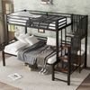 Merax Etagenbett, 90x200cm&120x200cm Eisenbett, Geeignet für Kinder und Jugendliche, Eckleiterschrank mit Stauraum, Eisen+MDF, Schwarz+Vintage-Holzfarbe Bild 3