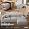 skølm 'Freki' Cloud Sofa 3 Sitzer mit Hocker, Vollschaumcouch mit Federkern und Vakuum-Kompression, kein Aufbau erforderlich, mit 3 Kissen, Cord grau Bild 3