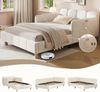 Merax Polsterbett, Einzelbett, Kinderbett 90 x 200cm, Bett mit und gepolstertes Kopfteil und Rausfallschutz, Bettbeine aus Massivholz, Samt, beige Bild 3