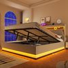 Merax Polsterbett, 180x200cm, Doppelbett Mit USB Typ-C Ladefunktion, LED-Beleuchtung, Hydraulische Lagerung, Flip-Top-Aufbewahrungsfach, Ohne Matratze, Leinen, Beige Bild 2