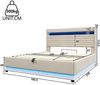 Merax Polsterbett, 180x200cm, Doppelbett Mit USB Typ-C Ladefunktion, LED-Beleuchtung, Hydraulische Lagerung, Flip-Top-Aufbewahrungsfach, Ohne Matratze, Leinen, Beige Bild 4