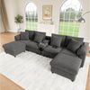 OKWISH Wohnlandschaft 315,5x84,5x144 cm U/L‑förmiges Cord‑Sofa mit Bluetooth & Konsole, Inklusive Kissen, Farbe Grau 1 Teile, Stauraum, Wireless Charging, USB & Getränkehalter Bild 5
