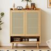 Sideboard 80x35x105 cm in Light Oak mit 2 Türen, Push-to-Open und Massivholzbeinen Bild 2
