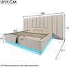 Polsterbett, Leinen mit LED, USB-Anschluss & Stauraum, 180x200 cm, Beige, mit Matratze Bild 4