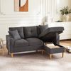L-förmiges modernes Sofa, 3-Sitzer-Sofa mit Chaiselongue, Stauraum, integriertem Getränkehalter, wird mit 2 Kissen geliefert, geeignet für Wohnzimmer, Dunkelgrau Bild 2