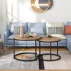 Merax Couchtisch aus Holz im Industrial Minimalistisch Design (2-St), Set rund Satztisch Wohnzimmertisch 1,5 cm Platte, Eiche Bild 3