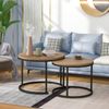 Merax Couchtisch aus Holz im Industrial Minimalistisch Design (2-St), Set rund Satztisch Wohnzimmertisch 1,5 cm Platte, Eiche Bild 2