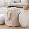 Sitzhocker mit Stauraum aus Wolle 40cm Creme Stoff Rund - Design Boho Stoffhocker mit abnehmbarem Deckel - Polsterhocker Schminktisch Hocker - Beistellhocker für Wohnzimmer Handmade Bild 2