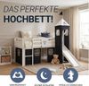 Hochbett mit Lattenrost 90x200 Turm Rutsche Stockbett Kinderbett Holz Kiefer Vorhang schwarz Pirat Bild 5