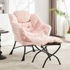 LVHOM Relaxsessel mit Hocker, Loungesessel mit Seitentasche, Lesesessel aus Cordstoff, bequem gepolstert, Metallgestell, bis 180kg belastbar, Rosa Bild 3