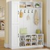 Garderobenständer mit Sitzbank, Garderobe mit Seitlichem Stauschrank, 20 Fächer, Verstellbarer Regalboden, 6 Haken, Freistehender Kleiderständer für Flur, 36 x 130 x 186 cm, Weiß Bild 3