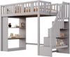 Hochbett Kinderbett mit Stauraumtreppe Hochbett mit mehreren großen Staufächern Funktionsbett Kinderbett Jugendbett Holz Grau 90 x 200 cm Bild 5