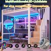 Hochbett mit RGB LED-Streifen, Rausfallschutz, 90x200cm, Treppe mit Regal und Kleiderschrank, Kinderbett, Metallbett Bild 3
