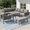 KLAM HOME Gartenlounge-Set Seilgartenmöbelset mit Ecksofa und verstellbare Beine für 7-8 Personen, (5-tlg, 1 4-Sitzer Sofa, 1 Ecksofa, 1 Sessel, 1 Couchtisch, 1 Fußbank), geeignet für Gärten, Schwimmbäder und Terrasse Bild 3
