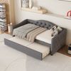 Tagesbett Mit Ausziehbarem Rollbett 90x200 cm Leinen Bezug Grau Modern Minimalistisch 150 kg Tragkraft Bild 4