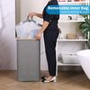 Wäschekorb mit Deckel 100L Bambus Henkel faltbar XXL grau Laundry Basket Bild 3