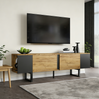 TV-Schrank aus Spanplatte mit 2 Türen & offenen Fächern, 180 x 40 x 55 cm, Naturholz/Schwarz Bild 5