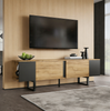 TV-Schrank aus Spanplatte mit 2 Türen & offenen Fächern, 180 x 40 x 55 cm, Naturholz/Schwarz Bild 2