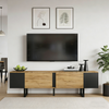 TV-Schrank aus Spanplatte mit 2 Türen & offenen Fächern, 180 x 40 x 55 cm, Naturholz/Schwarz Bild 3