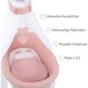 FabiMax Stubenwagen Weiß lackiert, 2 in 1 Musselin / Waffelpiqué Komplettset Rosa mit Schlafsack Bild 2