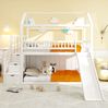 Kinderhochbett 90x200 cm mit Rutsche und Stauraumleiter – weißes Holzbett Bild 4