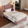 Polsterbett 90x200 cm aus Samt mit USB- und Type-C-Anschlüssen – gepolstertes Einzelbett in Rosa Bild 3