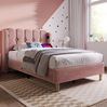 Polsterbett 90x200 cm aus Samt mit USB- und Type-C-Anschlüssen – gepolstertes Einzelbett in Rosa Bild 4