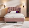 Polsterbett 90x200 cm aus Samt mit USB- und Type-C-Anschlüssen – gepolstertes Einzelbett in Rosa Bild 2