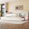 Daybettt, 90x200cm Tagesbett mit ausziehbarem Bett, Schlafsofa, Einzelbett(Ohne Matratze), Ambiente-Licht-Design, Leinen, minimalistisches Styling, beige Bild 2