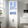60×30×170 cm großer Badezimmer-Hochschrank, freistehendes Aufbewahrungsmöbel, per App steuerbarer LED-Lichtstreifen, Glastüren, verstellbare Einlegeböden, nordisch-minimalistischer Stil, weiß. Bild 2