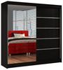 Schwebetürenschrank Basti III 200 cm mit Spiegel - Kleiderschrank, Schiebetürenschrank mit Kleiderstange und Einlegeboden, Schlafzimmerschrank, Schiebetüren, 200x215x58 cm (Schwarz) Bild 4