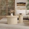Merax Couchtisch, doppelter runder Tisch, Beistelltisch mit Naturholzlatten. Multifunktionaler Wohnzimmertisch, Holzfarbe Bild 2