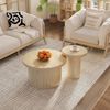 Merax Couchtisch, doppelter runder Tisch, Beistelltisch mit Naturholzlatten. Multifunktionaler Wohnzimmertisch, Holzfarbe Bild 5