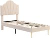 Merax Polsterbett, Samt Einzelbett mit höhenverstellbarem Muschel-Form-Kopfteil 90x200cm, beige Bild 2