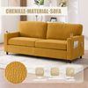 Sofa 203x77,5x86 cm, Senfgelb, Chenille, USB-C & dimmbare LED, Getränkehalter, Seitentaschen Bild 4