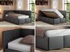 Jugendbett 90x200 ARVO Polsterbett mit Bettkasten, Stauraum & Gasdruckfeder, Modernes Design mit Kopfteil, Foam Matratze - Grau Kunstleder - MIRO LUX - Links Seite Bild 2