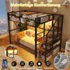 Merax Hochbett, 90 x 200 cm, Kinderbett, Jugendbett, Metallbett, Stufen-Ablageregal, Gitterelemente, Aufbewahrungskorb, offener Stauraum unter dem Bett,mit LED-Lichtleiste, Schwarz Bild 5