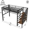 Merax Hochbett, 90 x 200 cm, Kinderbett, Jugendbett, Metallbett, Stufen-Ablageregal, Gitterelemente, Aufbewahrungskorb, offener Stauraum unter dem Bett,mit LED-Lichtleiste, Schwarz Bild 4