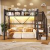 Merax Hochbett, 90 x 200 cm, Kinderbett, Jugendbett, Metallbett, Stufen-Ablageregal, Gitterelemente, Aufbewahrungskorb, offener Stauraum unter dem Bett,mit LED-Lichtleiste, Schwarz Bild 2