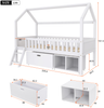 Merax Hausbett Kinderbett Jugendbett 200x90 Mit Schubladen und Ablagefächern Geeignet für Jungen und Mädchen Mit Anti-Drop-Geländer, Weiß Bild 4