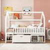 Merax Hausbett Kinderbett Jugendbett 200x90 Mit Schubladen und Ablagefächern Geeignet für Jungen und Mädchen Mit Anti-Drop-Geländer, Weiß Bild 3