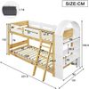 Merax Etagenbett, 90x200cm Kinderbett, Mit dreistufiges Regal, Sicheres Bettgitter, Dreistufige Trittleiter, Stabile Lattenroste, Weiß+Natur Bild 4