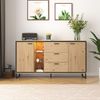 Merax Sideboard mit LED-Beleuchtung und Glasablagen, Kommode Holz mit großem Stauraum und verstellbare Einlegeböden Bild 4