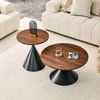 Flieks 2er Couchtisch Set im Sanduhr-Design, runde Satztische Ø70/Ø50 cm mit Walnussoptik und schwarzem Metallfuß Bild 3