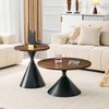 Flieks 2er Couchtisch Set im Sanduhr-Design, runde Satztische Ø70/Ø50 cm mit Walnussoptik und schwarzem Metallfuß Bild 2
