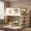 Novelux Hochbett 90x200 cm mit Treppenschrank & Spielfläche – Massivholz aus Kiefer, MDF in Weiß/Natur, Fensterdesign, Lattenrost, ohne Matratze, FSC-Holz Bild 5