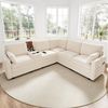 Merax Ecksofa L-Form Sofa mit wendbarer Mittelkonsole & USB-Anschlüssen, Modulares Sofa für Wohnzimmer & Schlafzimmer 1 Teile, 5-Sitzer-Sofa mit Getränkehaltern, 2 Zierkissen & Stauraum, Chenille Bild 5
